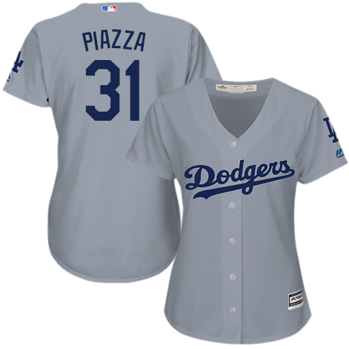 Women's Majestic Los Angeles Dodgers #31 Mike Piazza Authentic Grey Road Cool Base MLB Jersey