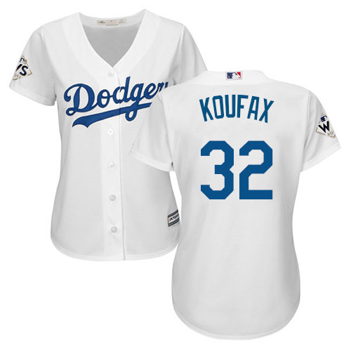 Women's Majestic Los Angeles Dodgers #32 Sandy Koufax Authentic White Home 2017 World Series Bound Cool Base MLB Jersey
