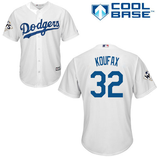 Youth Majestic Los Angeles Dodgers #32 Sandy Koufax Authentic White Home 2017 World Series Bound Cool Base MLB Jersey