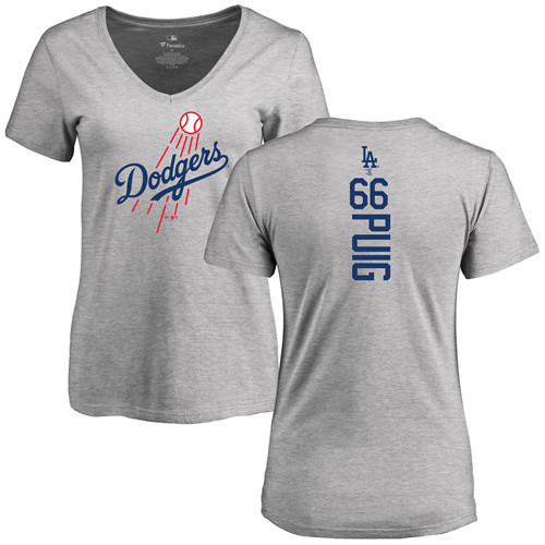 MLB Women's Nike Los Angeles Dodgers #66 Yasiel Puig Ash Backer T-Shirt