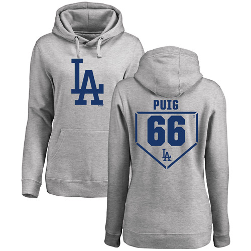 MLB Women's Nike Los Angeles Dodgers #66 Yasiel Puig Gray RBI Pullover Hoodie