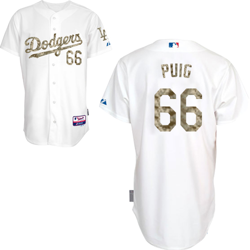 Men's Majestic Los Angeles Dodgers #66 Yasiel Puig Authentic White USMC Cool Base MLB Jersey