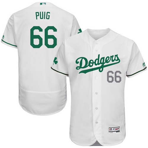 Men's Majestic Los Angeles Dodgers #66 Yasiel Puig White Celtic Flexbase Authentic Collection MLB Jersey