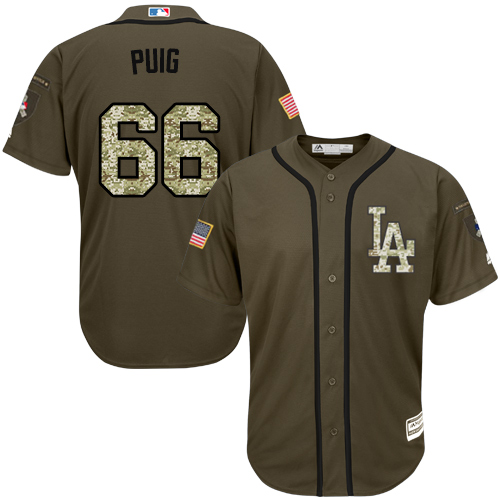 Youth Majestic Los Angeles Dodgers #66 Yasiel Puig Authentic Green Salute to Service MLB Jersey
