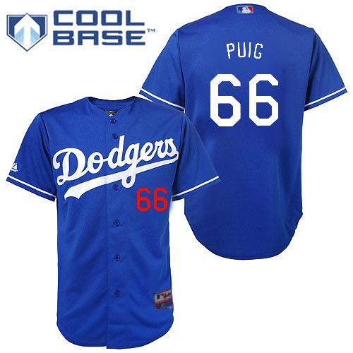 Youth Majestic Los Angeles Dodgers #66 Yasiel Puig Authentic Royal Blue Cool Base MLB Jersey