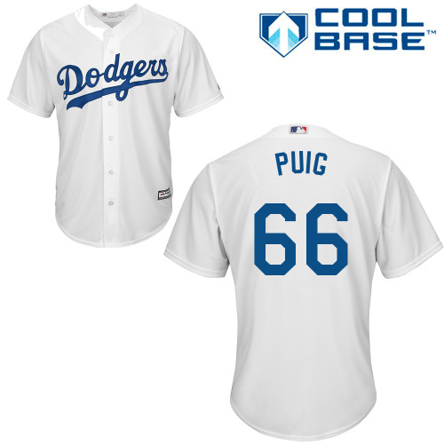 Youth Majestic Los Angeles Dodgers #66 Yasiel Puig Authentic White Home Cool Base MLB Jersey