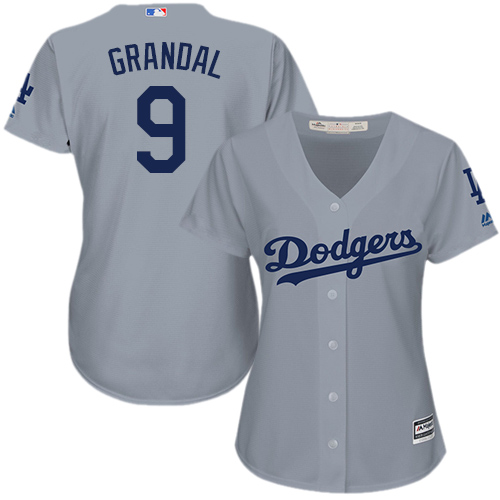 Women's Majestic Los Angeles Dodgers #9 Yasmani Grandal Authentic Grey Road Cool Base MLB Jersey