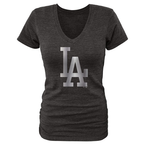 MLB L.A. Dodgers Fanatics Apparel Women's Platinum Collection V-Neck Tri-Blend T-Shirt - Black