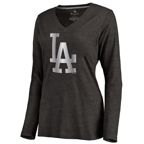 MLB L.A. Dodgers Women's Platinum Collection Long Sleeve V-Neck Tri-Blend T-Shirt - Black