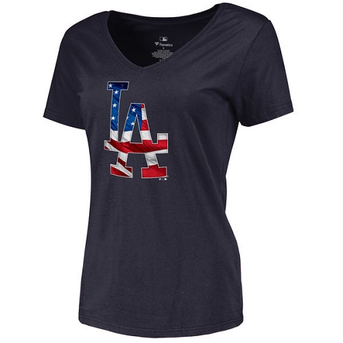 MLB Women's Los Angeles Dodgers Navy Banner Wave Slim Fit T-Shirt